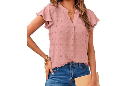 Women's Loose Fit Ruffle Short Sleeve V-Neck T-Shirt - 4 Colours