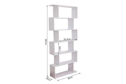 HOMCOM S Shape Wooden 6-tier Bookshelf