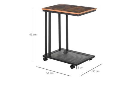 HOMCOM C Shaped Side Table with Wheels