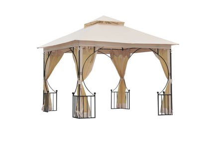Outsunny 3 x 3 M Gazebo Patio Party Tent Shelter Canopy Double Tier Sun Shade Metal Frame Light Grey