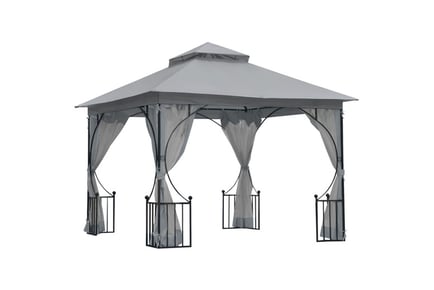 Outsunny 3 x 3 M Gazebo Patio Party Tent Shelter Canopy Double Tier Sun Shade Metal Frame Light Grey