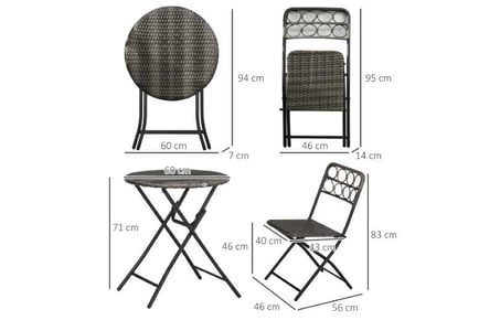 Outsunny 3 PCS Rattan Wicker Bistro Set