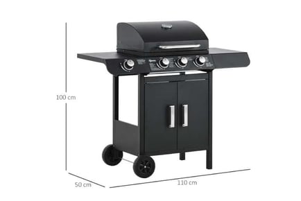 Outsunny Gas 3+1 Burner BBQ Trolley