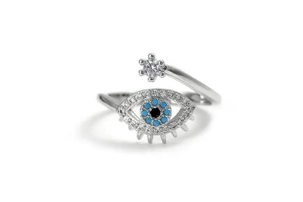 Blue Zircon Evil Eye Ring - Gold or Silver
