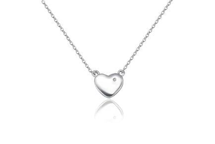 White Gold-Plated Natural Diamond Heart Pendant Necklace