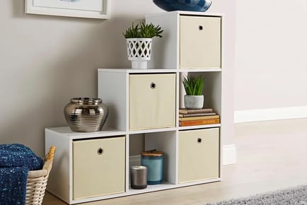 WHITE: A 6 cube staircase shelving unit from Furniture Dealz