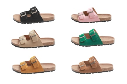 Women's Faux Suede Double Buckle Sliders - 5 Colours