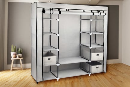 Canvas Wardrobe with Hanging Rail and Shelves