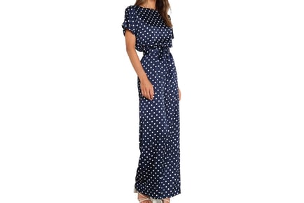 Navy and White Polka Dot Wide Leg Jumpsuit