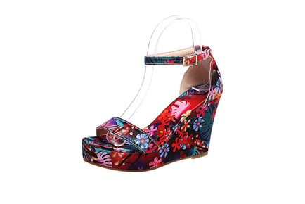 Floral Open Toe Platform Sandals - Red or Yellow