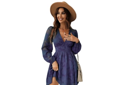 Women's Long Sleeve V Neck Dress - Emerald or Purple