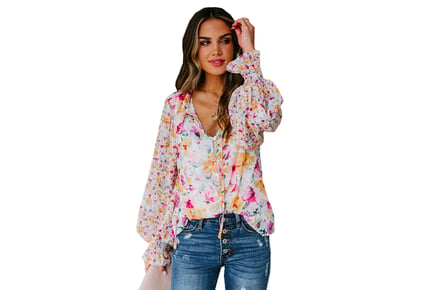 Women's Floral Long-Sleeve Blouse - Pink, Red, Blue