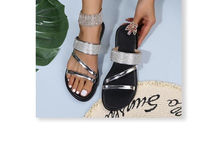 Diamond Flip Flop Slider Sandals - Black, Silver or Gold!