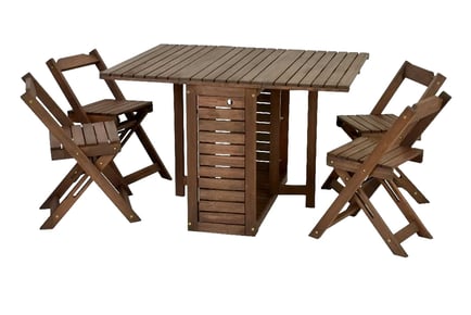 Santos Folding Drop Leaf Butterfly Dining Set - Teak, Grey, Blue