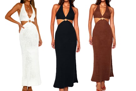 Women's Cut Out Thigh Split Beach Dress - White, Brown or Black