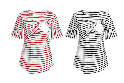 Women's Breastfeeding Sleeve Striped Shirt - Red & Black Colours