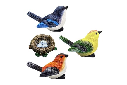 4 Piece Resin Bird and Nest Garden Miniature Figurines