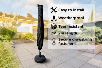 2m Waterproof Garden Parasol Cover - Black or Grey!