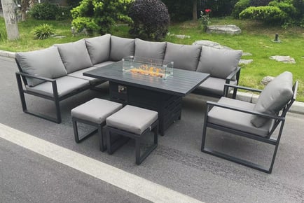 Aluminium 10 Seater Outdoor Patio Furniture Set with Fire Pit