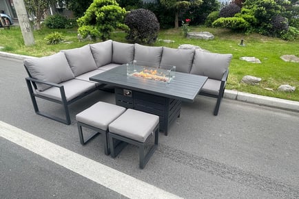 8-Seater Aluminium Corner Sofa Fire Pit Garden Furniture Set