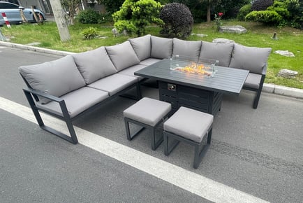 9-Seater Aluminium Sofa & Gas Firepit Table Set