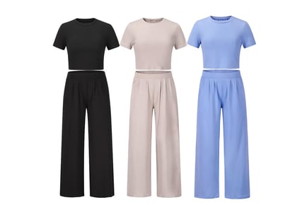 Women's Casual Top and Wide Leg Pants Outfit Set