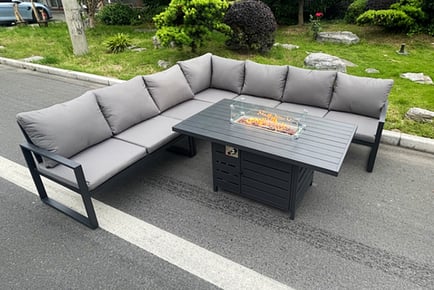 7-Seater Aluminium Corner Sofa Garden Furniture Set with Fire Pit