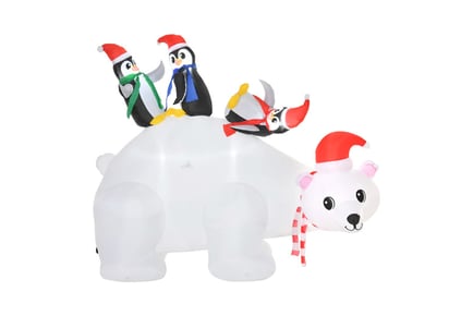 HOMCOM 1.5m Christmas Inflatable Polar Bear Penguin Lighted