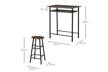 HOMCOM Black and Oak Bar Table Set