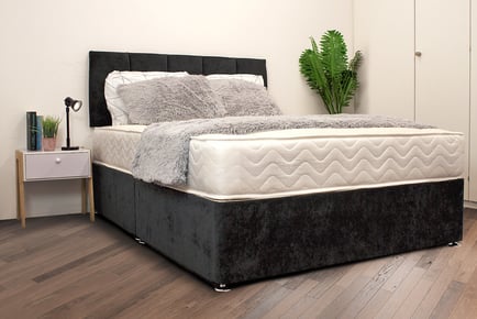 Charcoal Suede Divan Bed Set w/ Hypo-Allergenic Mattress - 12 Options!