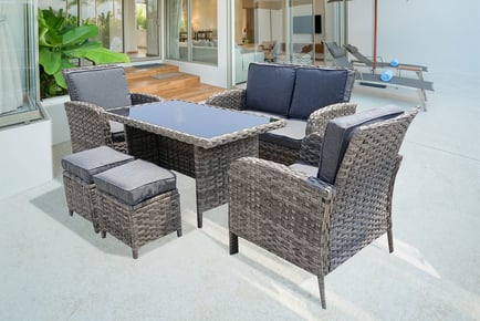 6-Seater All-Weather Rattan Garden Furniture Set w/ Glass Table!