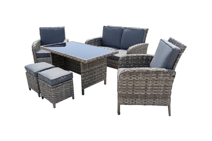 6-Seater All-Weather Rattan Garden Furniture Set w/ Glass Table!