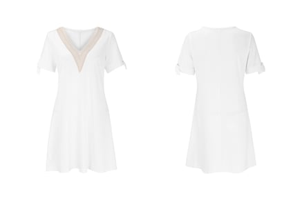 Women's Boho Lace Trim White V Neck Dress