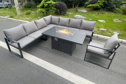 8-Seater Aluminium Corner Sofa & Fire Pit Garden Furniture Set