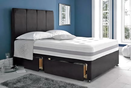 Black Suede Divan Bed and Mattress with Drawer Option