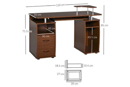 HOMCOM Desk, Keyboard Tray, CPU, Brown