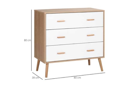 HOMCOM 3-Drawer Chest, White/Natural