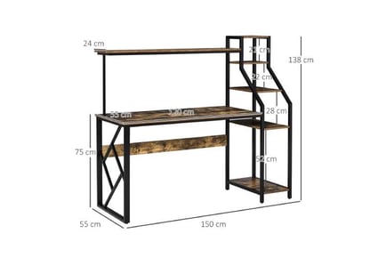 HOMCOM Desk, 6-Tier Storage, Brown