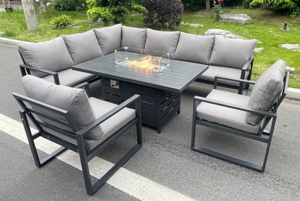 9-Seater Garden Furniture Set With Gas Firepit Dining Table