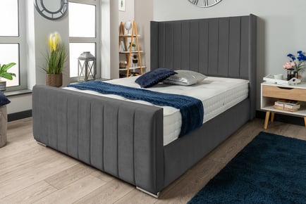 Steel wing panel ottoman bed, 6FT Gas Lift Front, with Mattress