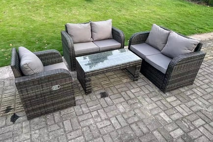 Fimous 5-Seater Outdoor Rattan Garden Sofa Set - Dark Grey