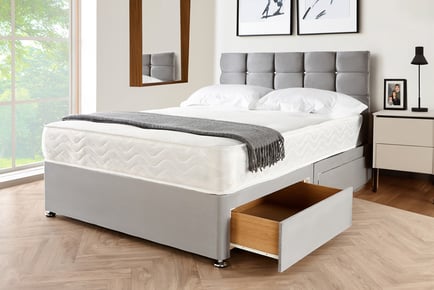 SUPER KING / 0 DRAWERS: Grey Divan Bed Base and Cube Headboard OR redeem towards another available deal
