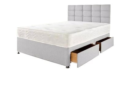 SUPER KING / 0 DRAWERS: Grey Divan Bed Base and Cube Headboard OR redeem towards another available deal