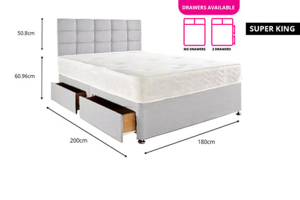 SUPER KING / 0 DRAWERS: Grey Divan Bed Base and Cube Headboard OR redeem towards another available deal