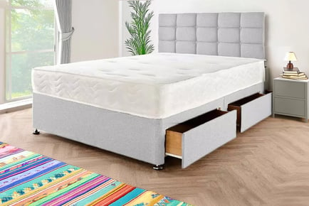 SUPER KING / 0 DRAWERS: Grey Divan Bed Base and Cube Headboard OR redeem towards another available deal