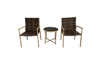 Leather Rattan Bistro Set with Table - 3 Pcs Set!