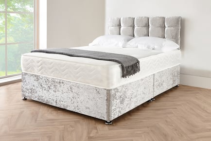 Silver Crushed Velvet Divan Bed Set with Headboard - with Storage Options