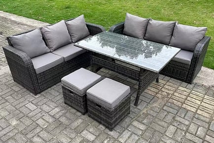 Grey 8-Seater Rattan Garden Furniture Set