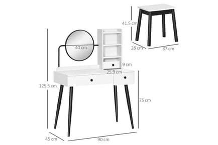 HOMCOM Dressing Table Set, 3 Drawers