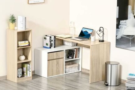 HOMCOM L-Desk - Oak/White